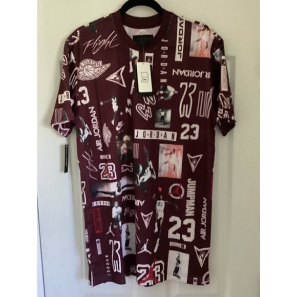 jordan All Over Print Short Sleeve Jersey Top Size: Medium Color: Burgundy - Picture 3 of 12